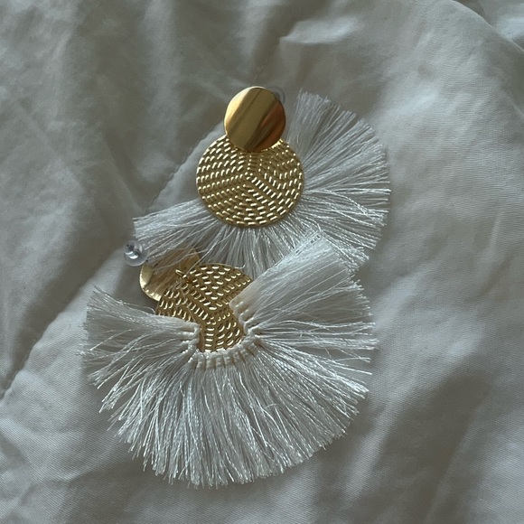 Gold and White Tassel Earrings - New - Picture 4 of 4